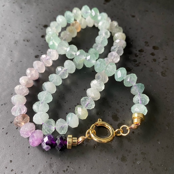 Faceted Rainbow Fluorite Necklace - Picture 5 of 11